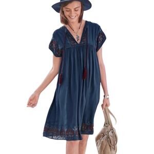 Sundance Navy Blue Embroidered Day Shift Dress Size XS